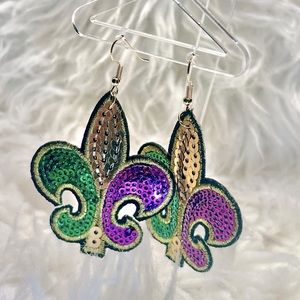 Mardi Gras Sequin Fleur-de-lis Dangle Earrings